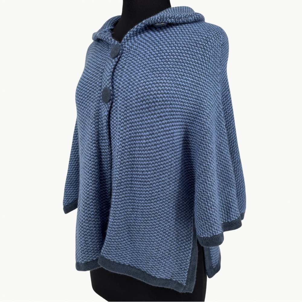 Vintage 80s Baby Alpaca Knit Cape Poncho Funnel Neck Sz Medium Blue Artisan Cozy - Picture 4 of 16